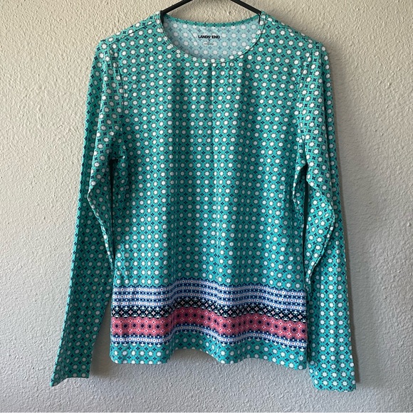 Lands' End Other - Lands’ End SunShade UPF 50 Long Sleeve Shirt Rash Guard Women’s S Teal Geometric